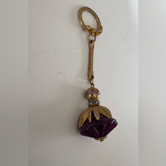 Vintage Gold & Amethyst Purple Rhinestone Keychain Or Bag Charm - Picture 2 of 6
